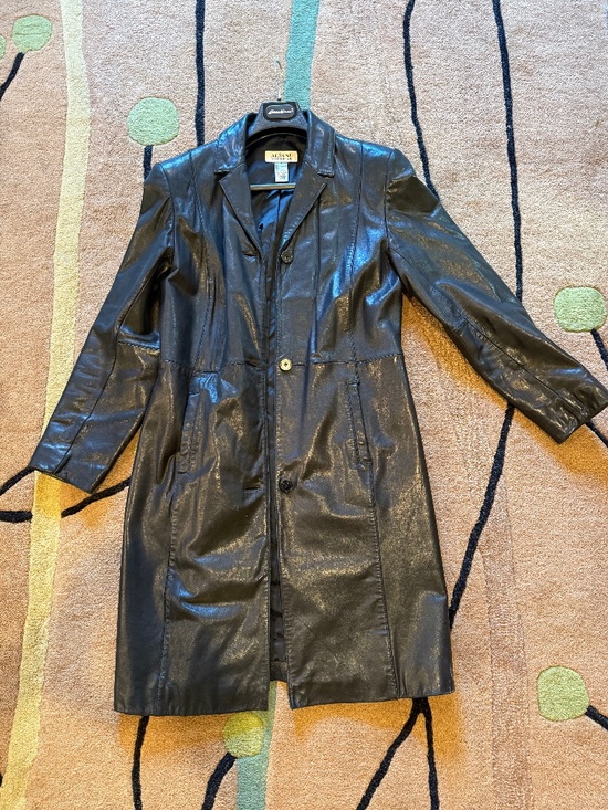 Alfani Jackets & Blazers - Black Leather Alfani coat, soft calf leather in a knee length Womens Med